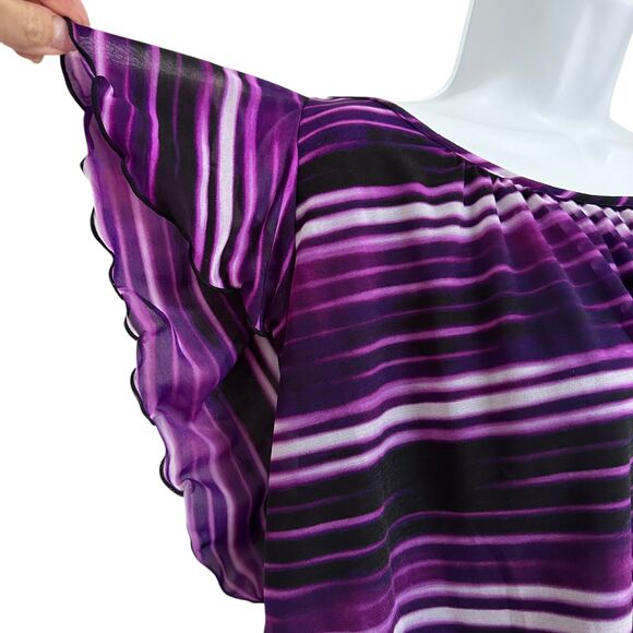 Worthington Purple Black White Striped Flutter Sleeve Top Blouse Size XL - Picture 3 of 8